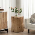 Retro  Cylindrical Coffee End Table with Vertical Texture Relief Design