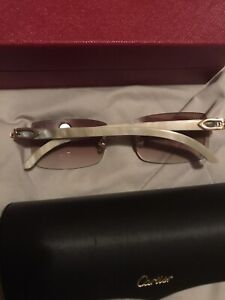 Cartier C Decor White Genuine Buffalo Horn Sunglasses Gold/ Brown MSRP $2600