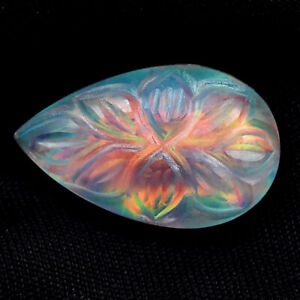 Loose Gemstone Pear Cut 9.65 Carat Natural CERTIFIED Multi-Color Opal