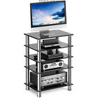 5-Tier AV Shelf Media Stand Stereo Cabinet Audio-Video Tower,Tempered Glass