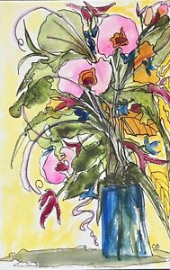 New ListingOriginal Signed Watercolor Painting. Colorful Floral Bouquet. 6x4