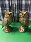 VINTAGE Large Pair Of Brass Boho Owls Owl Statue Sculpture Bookends Patina
