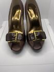 Michael Kors Sandals Womens 8 Leather Heels Peep Toe Buckle Ankle Strap Shoes
