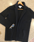 MAGASCHONI Black Open Front Jacket Cotton/Wool Blend Shawl Collar Pockets Sz S