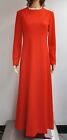 Vintage 60-70's Double-knit Red Maxi Dress lace collar retro boho size 9/10?