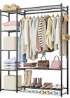 61”H Free Standing Portable Closet System Rack with 4 Tiers + 2 Shelves in Black