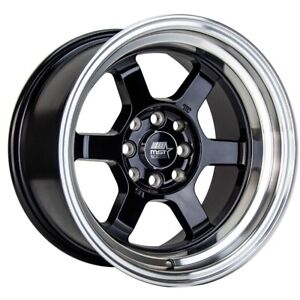 MST Time Attack 15X8 4x100/4X114.3 Offset 0 Black w/Machined Lip (Quantity of 1)