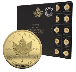 2021 25x 1 Gram Gold Maple Leafs - RCM Maplegram25 In Assay