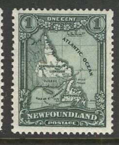 NEWFOUNDLAND 145 1928 1c DEEP GREEN NEWFOUNDLAND MAP PICTORIAL ISSUE VF MNH