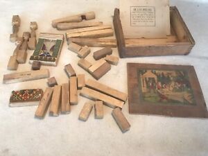 ANTIQUE WOOD BLOCK PUZZLE IN ORIGINAL BOX- MADE IN GERMANY 1917