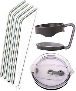4 Stainless Steel Straws + Lid + Handle - Bend Extra LONG fits 30 oz & 20 oz