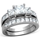 316 Stainless Steel Tarnish Free Womens 1.2 Carat Princess CZ Wedding Ring Set