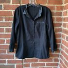 Lafayette 148 Women's Shirt Top Black Button Down Genuine Leather Trim Sz 10