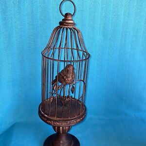 Bronze Copper Metal Decorative Bird Cage with Bird Canary Finch Estate ❤️blt39j5
