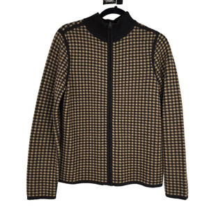Pendleton Womens's Wool Houndstooth Cardigan Brown Sweater Zip Up M Reversible