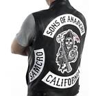 Sleeveless Sons of Anarchy Motorcycle Biker Leather Jacket Embroidery Vest