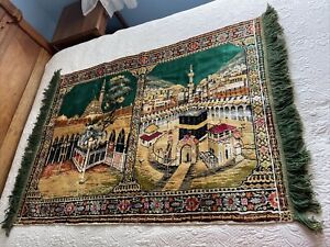 Vintage European Cityscape Velvet Tapestry Wall Hanging or Rug 33”X 45” + Fringe