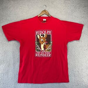 Vintage Rudolph The Red Nosed Reindeer Shirt Adult OSFA 2XL Red Graphic 90s Mens
