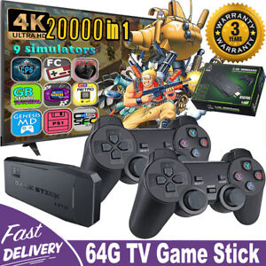 4K HDMI TV Game Stick Built-in 64GB 20000+ Video Games Console Wireless Gamepad