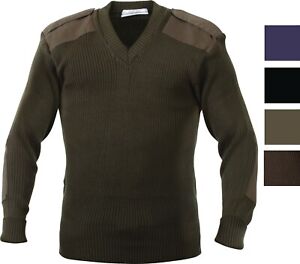 V Neck Acrylic Uniform Sweater Military Commando Army Epaulets Thick Warm Winter