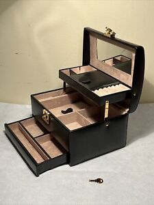 Jared Multi Level Black Faux Leather Jewelry Box Velvet Lined