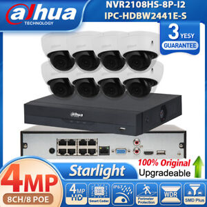 New ListingNEW ! Dahua 8CH 8 POE NVR 4MP Starlight Dome MIC Security IP Camera System Lot