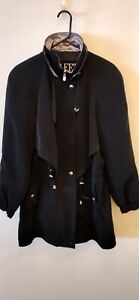 Ladies Street Fleet Trench Coat Black Lined Size Small Lined Cinch Waist