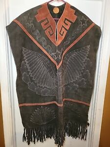 Custom Pancho Geniune Leather Eagle Design
