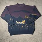 Vintage Baffo Sweater Mens XL Purple Blue Embroidered Abstract Art Embroidered