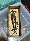 Antique Fishing Lure - Heddon Dowagiac 100 Minnow - Fancy Back with Wooden Box