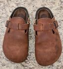 Women's Birkenstock Tatami Brown Leather Buckle Stitched Clogs Mules Slides 38-5