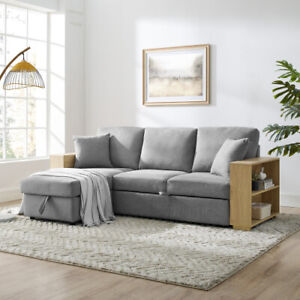 Sectional Sofa with Pulled Out Bed 2 Seats Sofa Storage Chaise Home Office Couch