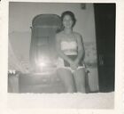 vintage snapshot photo: Risque Sexy Woman Posed in Bedroom Bra Panties Underwear