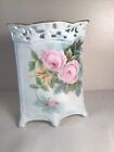 Beautiful Vintage Germany Vase w/ Hand Painted Pink Roses Artist Signed