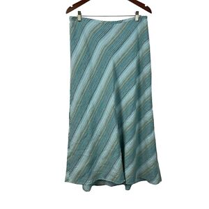 Lane Bryant 14/16 Maxi Skirt Aqua Blue Green Diagonal Stripe Linen Blend