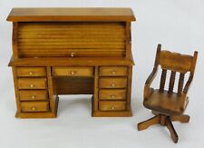 Dollhouse Miniature ~ ROLLTOP WRITING DESK ~ Wooden Swivel Chair