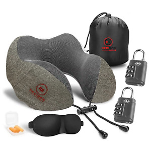 Neck Pillow for Travel(Grey) Set-  TWO TSA Luggage Locks, Eye Mask and Ear Plugs