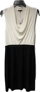 Theory Amity K Cascade Neck  Sleeveless Ivory Black Dress Size 8 NWT