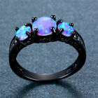 Vintage Wave Blue Simulated Opal Cross Wedding Ring Black Gold Jewelry Size 10