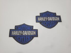 Lot of 2 Black & Blue Embroidered Iron on Harley Davidson Patches