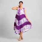 TAMSY Purple Color Rayon Sleeveless Tie Dye Print Umbrella Dress-One Size Plus