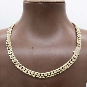 7.5mm Miami Cuban Link Chain Box Lock Necklace Real 14K Yellow Gold 16