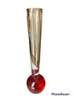 Vintage Controlled Bubble Red Art Glass Bud Vase, 7.5” - 8” tall.