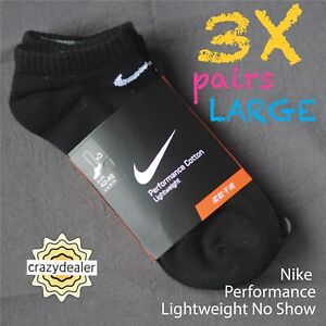 Nike Performance Lightweight Training Fitness No-Show Socks BLACK Large 3 Pairs
