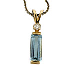VNTG Necklace 18KGoldF Rectangular Bar Blue Topaz Diamond Charm 18