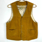 Vintage Deerskin Quilt Lined Snap Button Suede Leather Vest Size 42 Tan Brown