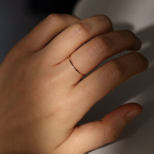 14K 18K Solid Gold Thin Band 1mm Plain Wedding Engagement Ring Minimalist