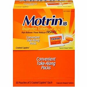Motrin IB - Ibuprofen Tablets, Two Tablets Per Packet, 50 Packets Total, One Box