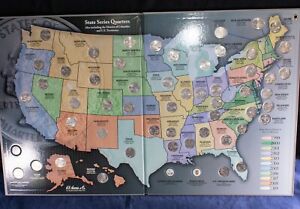 State Quarter Series Collector's Map 1999-2009 53 Quarters 25c