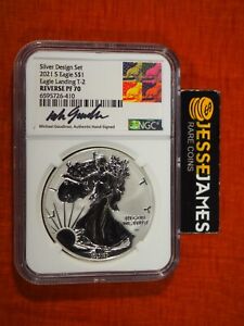 2021 S REVERSE PROOF SILVER EAGLE NGC PF70 GAUDIOSO SIGNED FROM DESIGN SET T2